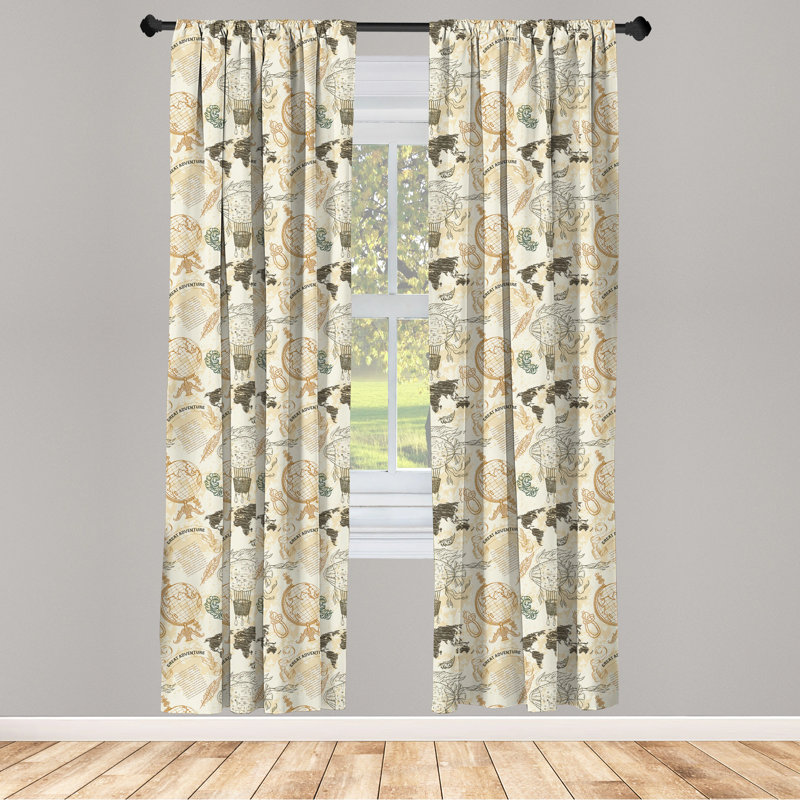 World Map Semi-Sheer Rod Pocket Curtain Panels, 28" x 63"