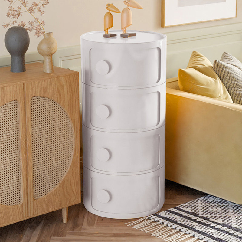 Kiyomi Tray Top Drum End Table, 76" H x 32" W x 32" D, White