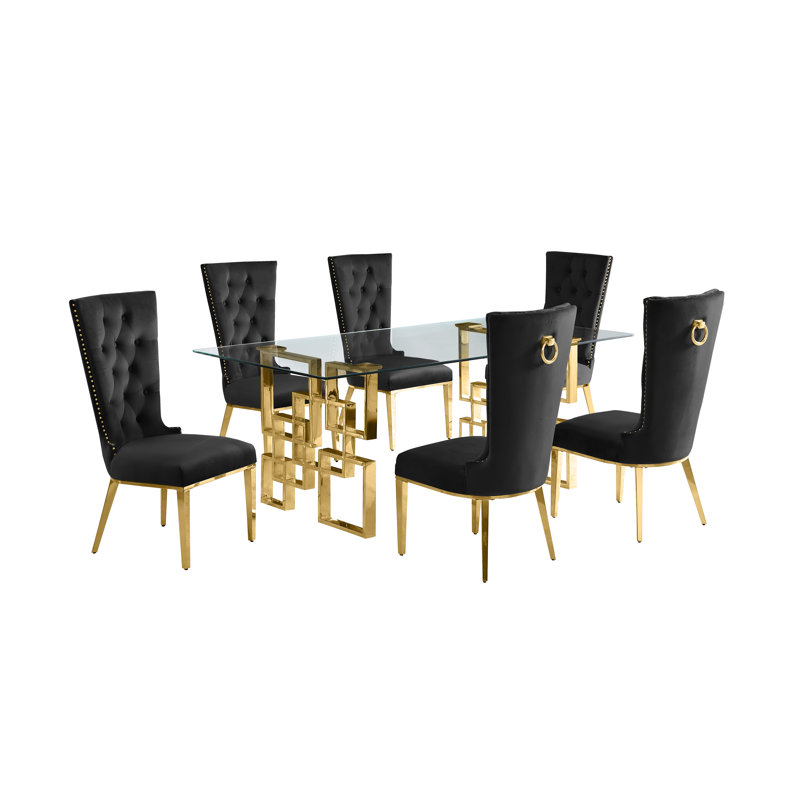 5 pièces Ensemble repas, Noir / or, 7