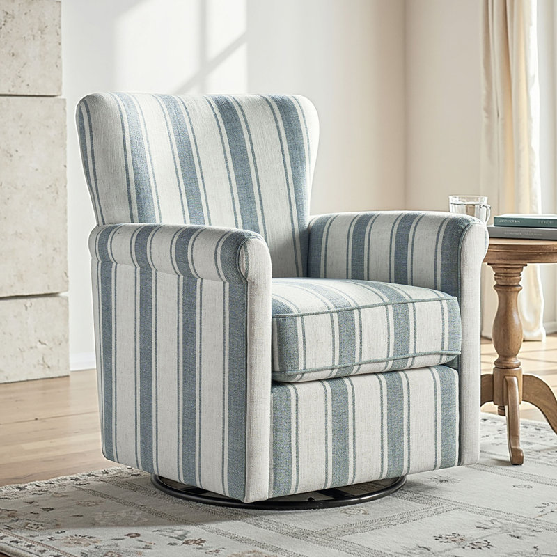 Darnelle Transitional Upholstered Swivel Rocker Armchair, Blue
