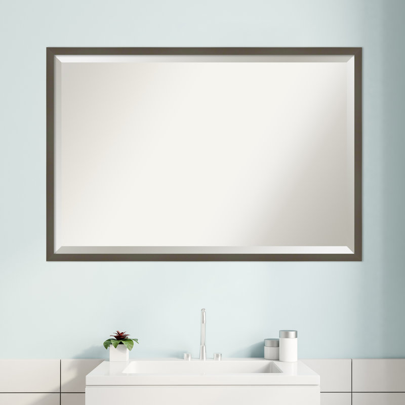 Miamitown Flat Wall Mirror, 37.25" x 25.25", Matte Gray