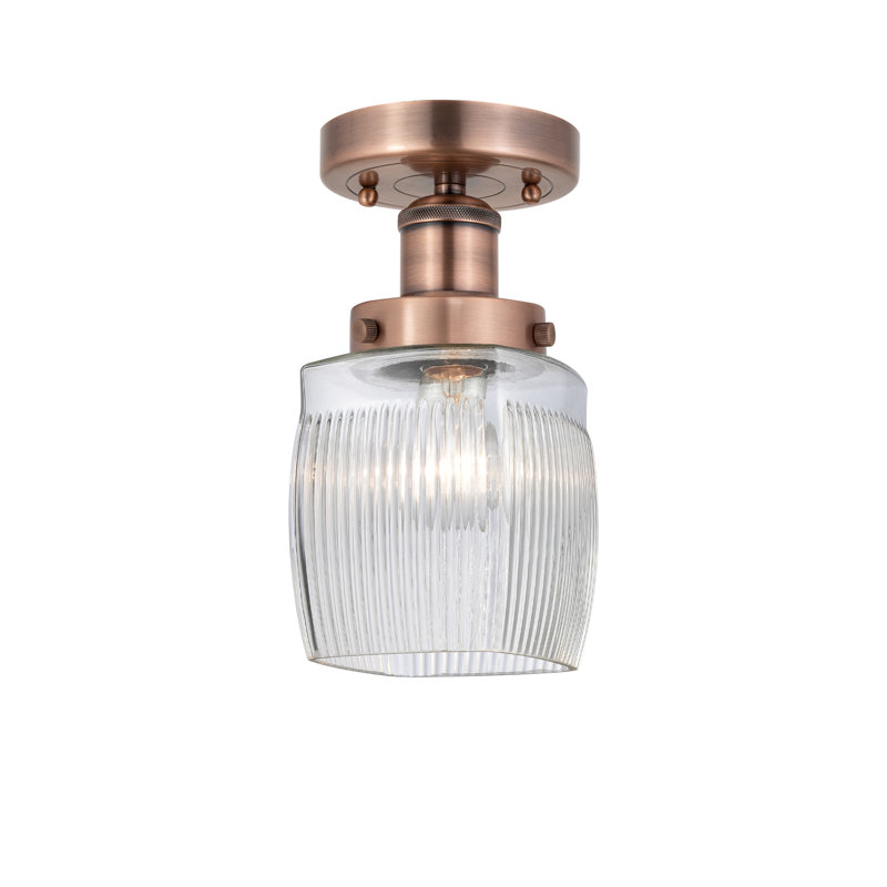Keenan Glass Semi Flush Mount, Antique Copper