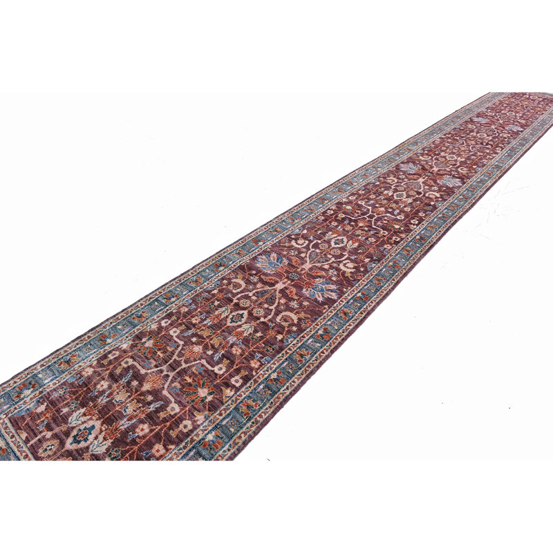 Hand Knotted Wool Area Rug in Purple And Blue