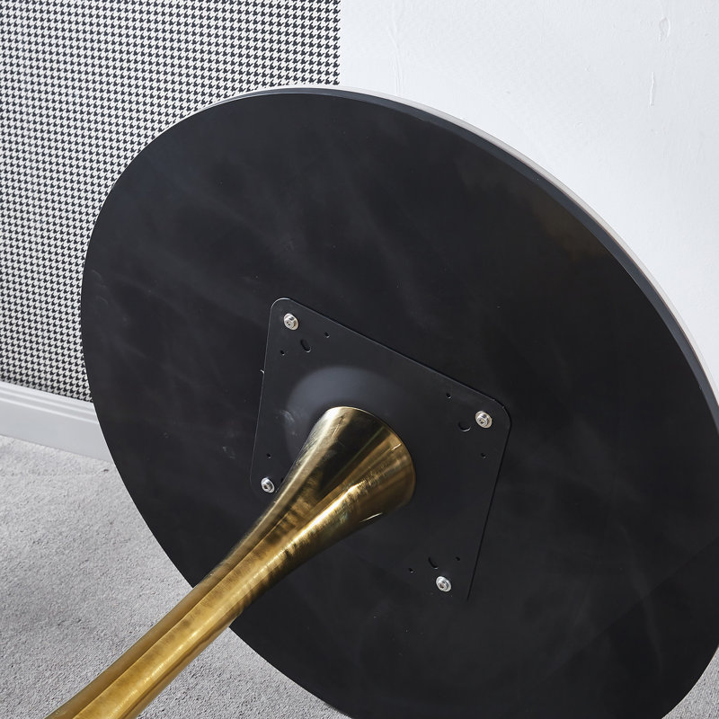 Table de salle à manger 31,5 "de style Mid-Century pour 2 à 4 personnes avec plateau rond en MDF GOLDEN ET NOIR, Doré