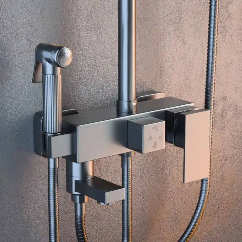 Juno Commercial Light Gray Wall Mounted Single Handle Bathroom Shower Faucet Set