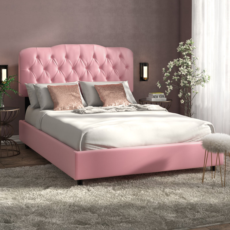 Upholstered Metal Standard Bed, Full, Shantung Khaki
