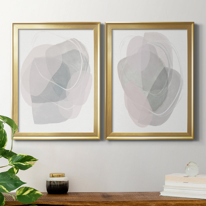 «River Jewels I», ensemble de 2 peintures sur toiles, H 18,5 po x l 49 po x P 1,5 po, Toile avec cadre or