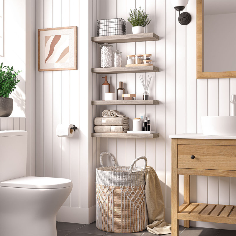 Kayleah 2 Piece Floating Shelf, 1.5" H x 23.6" W x 7.9" D, Greige