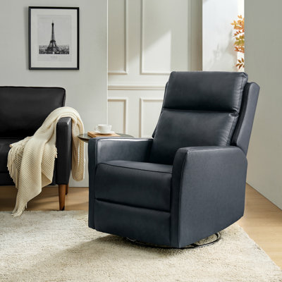 Nurbanu 29.5"W Transitional Genuine Leather Swivel Rocker Power Recliner with USB Ports