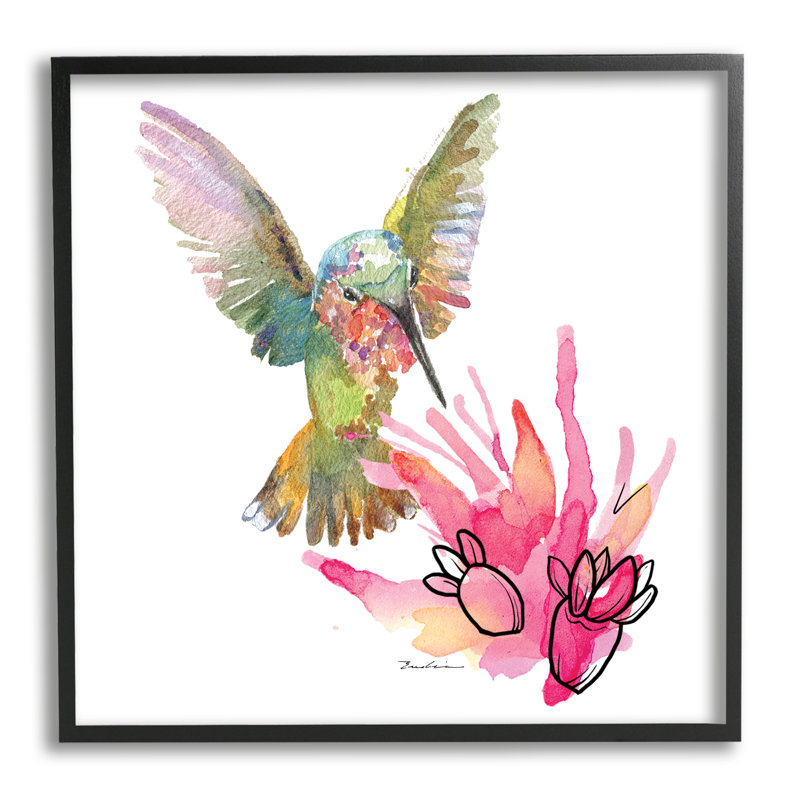 «Desert Hummingbird Watercolor», reproduction d'art sur bois, Giclée encadrée noir minuit, H 24 po x l 24 po x P 1,5 po