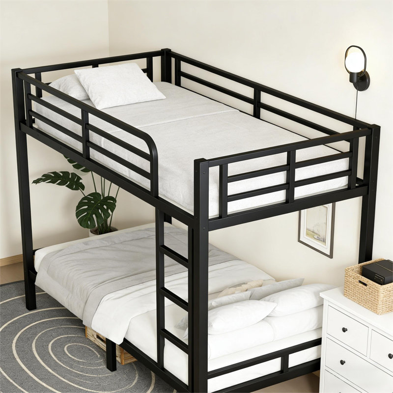 Full Over Full Metal Bunk Bed For Teens And Adults,space-saving/noise Reduced/no Box Spring Needed, Black, Black
