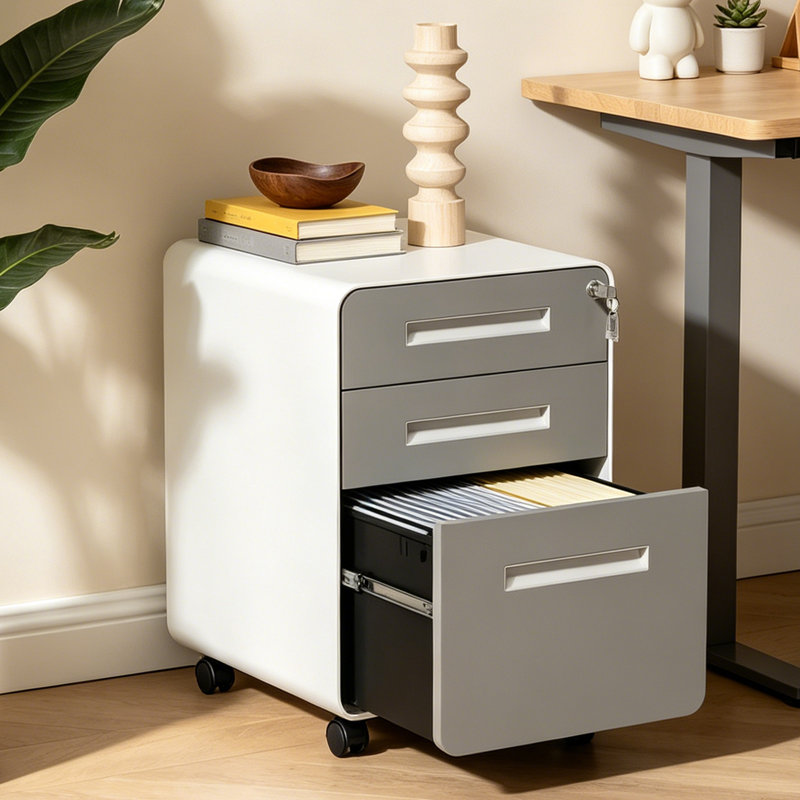 Classeur mobile Abheek à 3 tiroirs entièrement assemblé, avec tiroirs verrouillables, conception anti-basculement et roulettes pour bureau à domicile