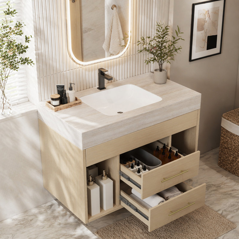 Ensemble de meuble-lavabo mural flottant 29,9 po, Stone Grey, Grey