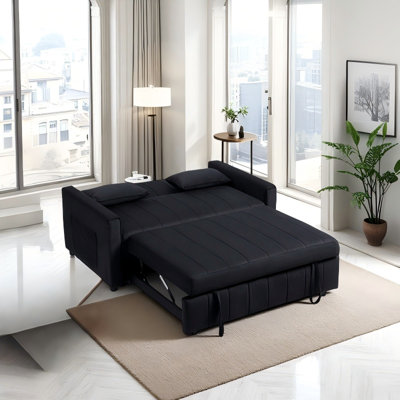 3-In-1 Convertible Sleeper Sofa Bed With Adjustable Backrest And Storage Pockets,47" Modern Velvet Pull Out Couch Bed With 2 Pillows