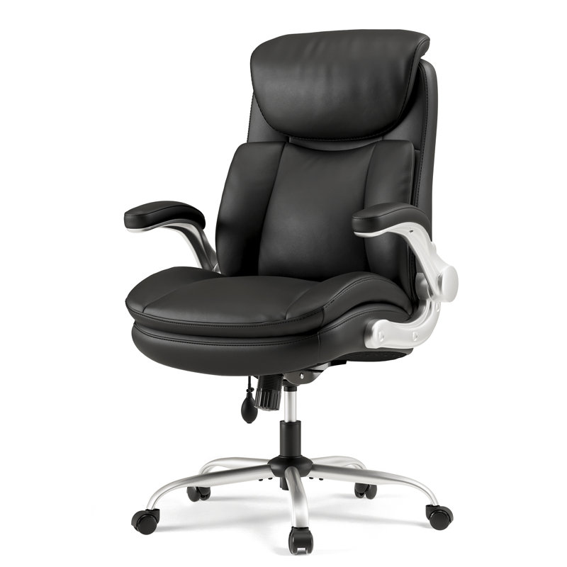 Upholstered Executive Office Chair, Adjustable High Back Heavy Duty Computer Chair with Flip Up Armrest, Faux Leather Desk Chair with Lumbar Support