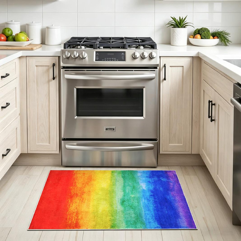 Clear Abstract Watercolor Gradient Bright Rainbow Colors Colorful Smooth Machine Washable Indoor Area Rug