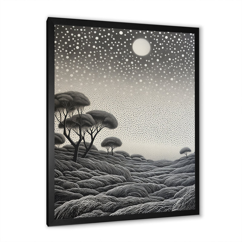 Paysage étoilé gris abstrait, Cadre simple noir, H 20 po x l 12 po x P 1 po