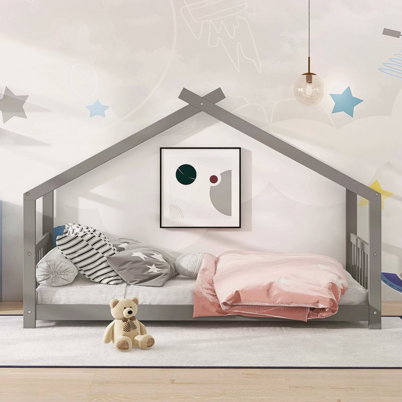 Lit en bois House House, Gris, Lit simple