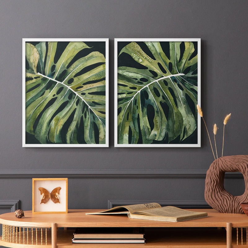 Reproduction encadrée Nocturnal Monstera I-Premium - prête à être accrochée - aucun clou requis - aucun clou requis, Blanc