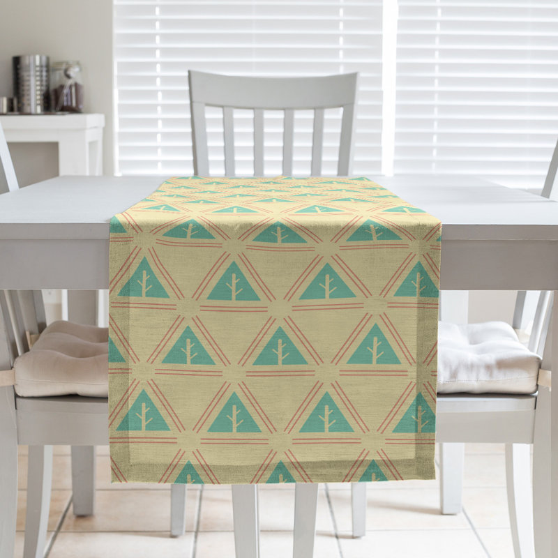 Chemin de table d’arbre minimaliste classic Barbra, 16 po x 72 po, Vert / jaune / orange
