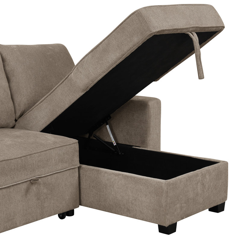 Canapé-lit modulaire rembourré en L Fetina, Polyester brun
