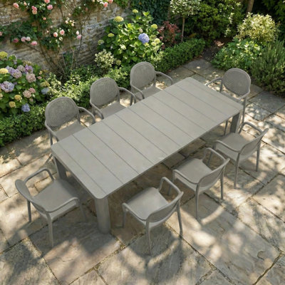 Neufmann 8 - Person Plastic Patio Dining Set with Cushions included