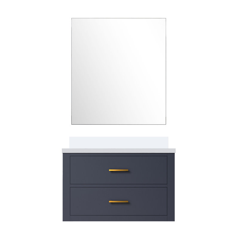 Castor 30 in W x 22 in D Single Bath Vanity and 28 in Mirror, Blue, White Cultured Marble