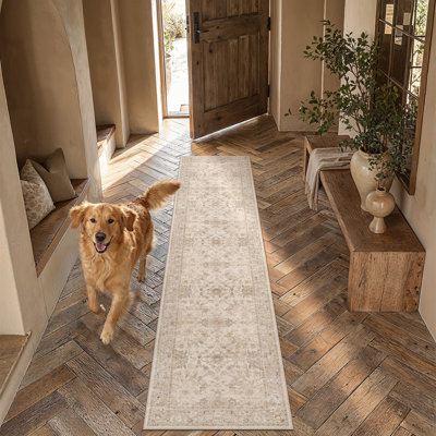 Fonda Vintage Washable Area Rug with Non-Slip Backing, Soft Faux Cashmere Living Room Rug