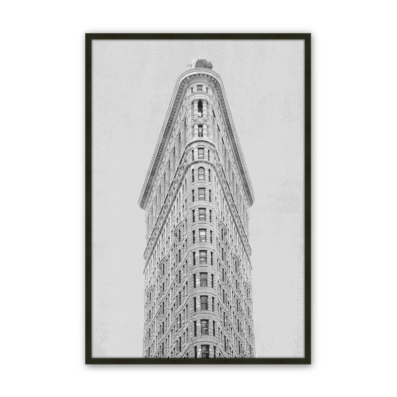 Flatiron Building NYC Art Print, Black, Open Corner Framed Print Paper without Mat, 19.5" H x 13.5" W