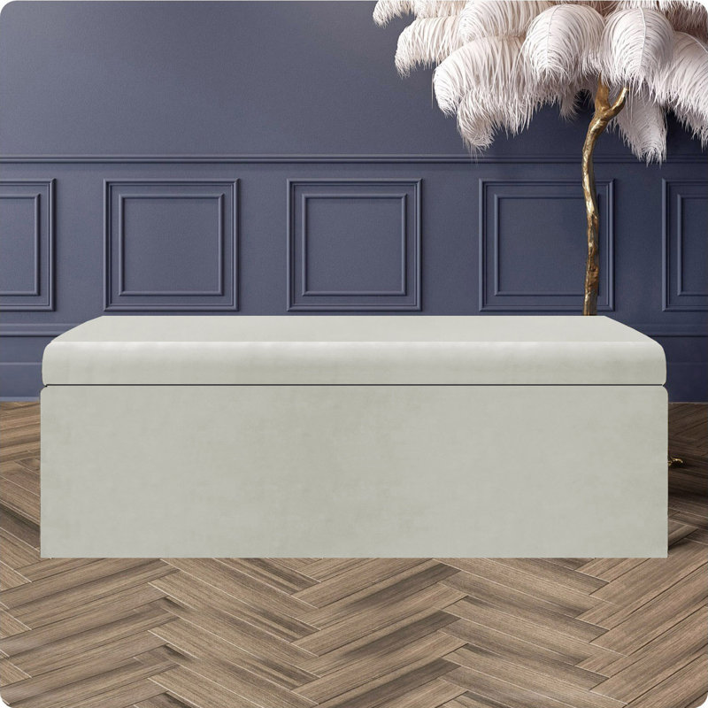 Safar Large Plush Velvet Ottoman Storage Box with Plain Lid Multi Functional Upholstered Blanket Box, Cream Plush Velvet