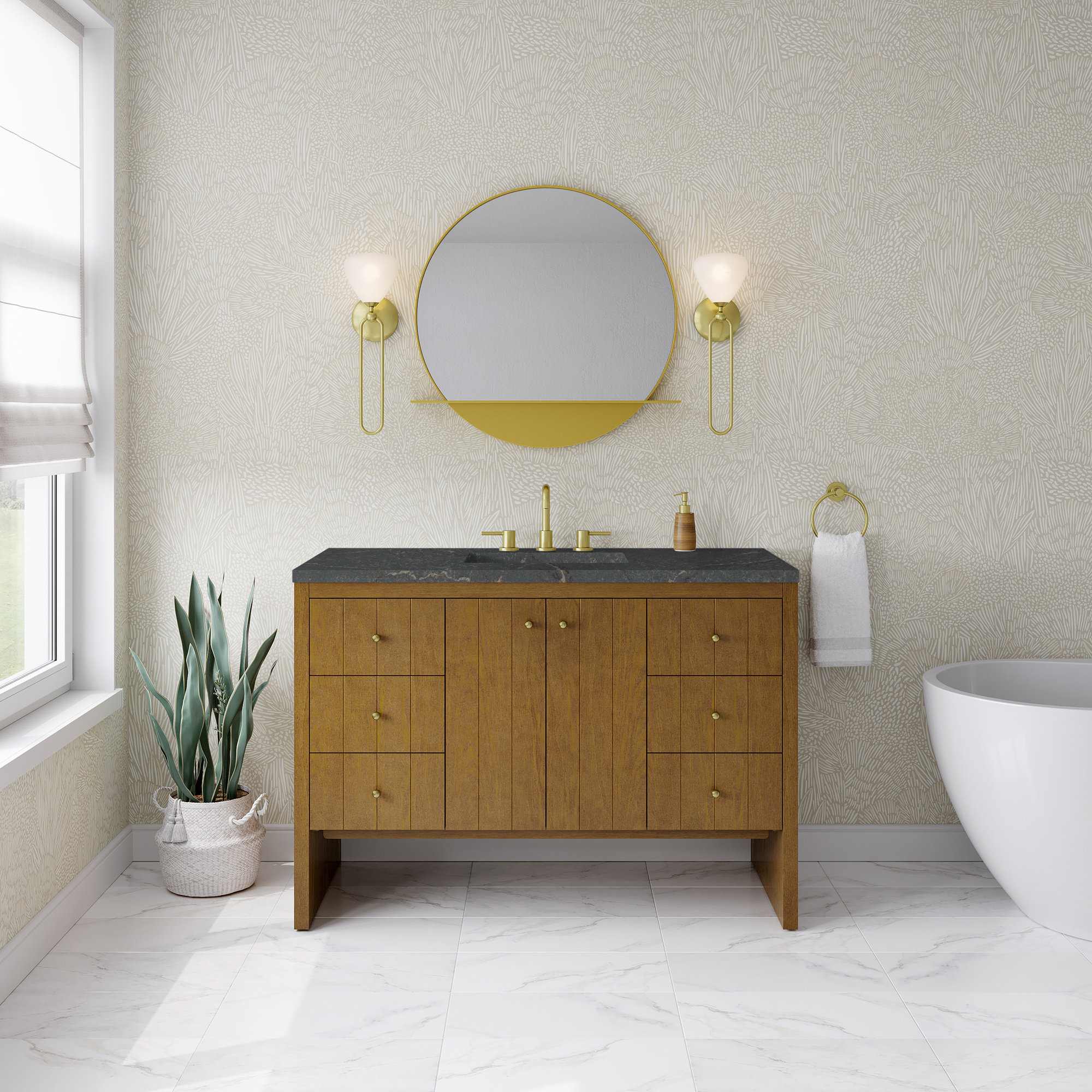 Hudson 48'' Single Bathroom Vanity, Parisien Bleu, Honey Oak, 8" Widespread