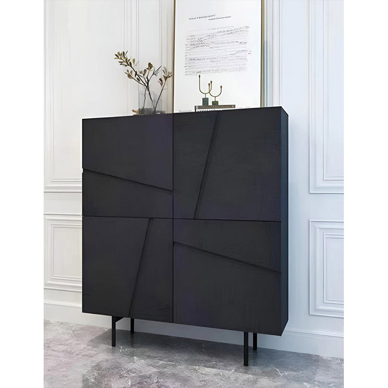 Minimalist creative storage black oak shoe cabinet, 51.18" H x 39.37" W x 13.78" D