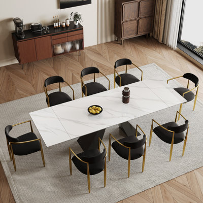 9-Piece 110.23" W Extendable Sintered Stone Dining Set