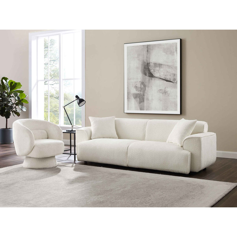 Modern Wallas Sofa Set, Boucle, Cream White