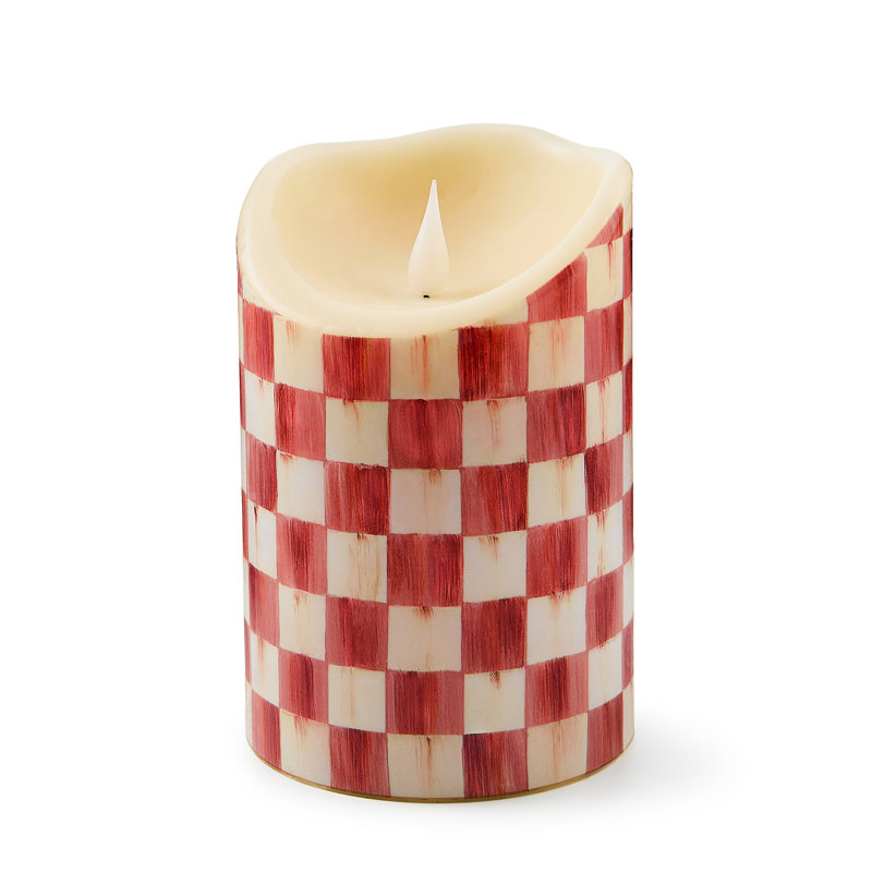 Check Flameless Pillar Candle, 6" x 4" Flameless, Green