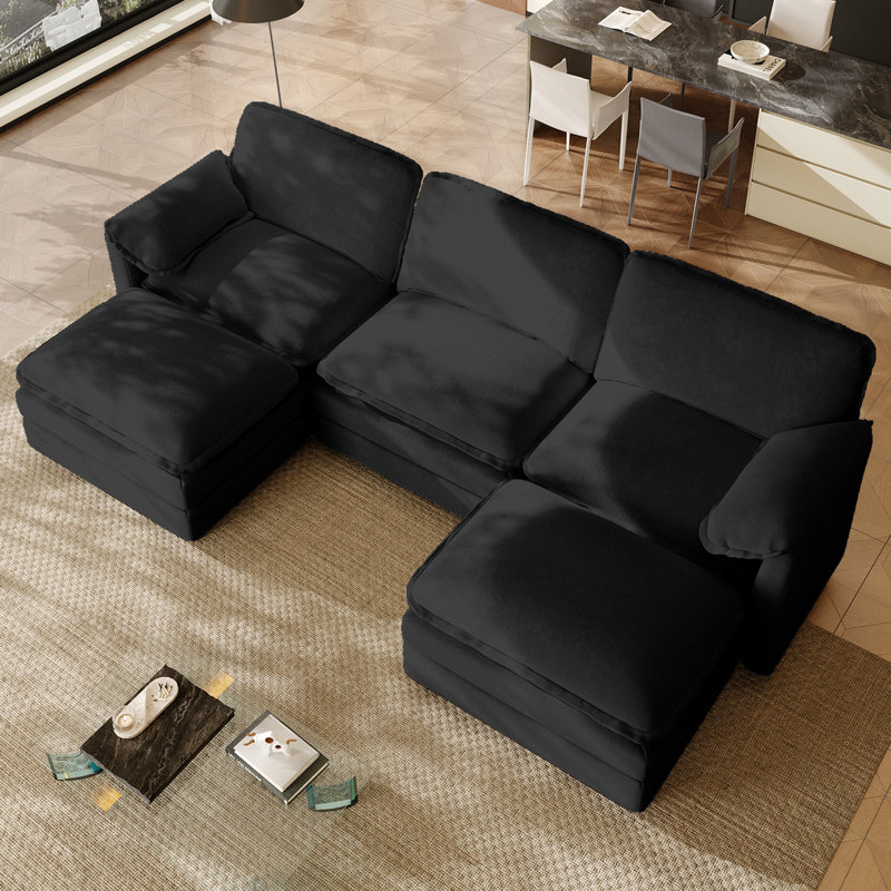Canapé modulaire en U pour salon Kariba, Chenille noir