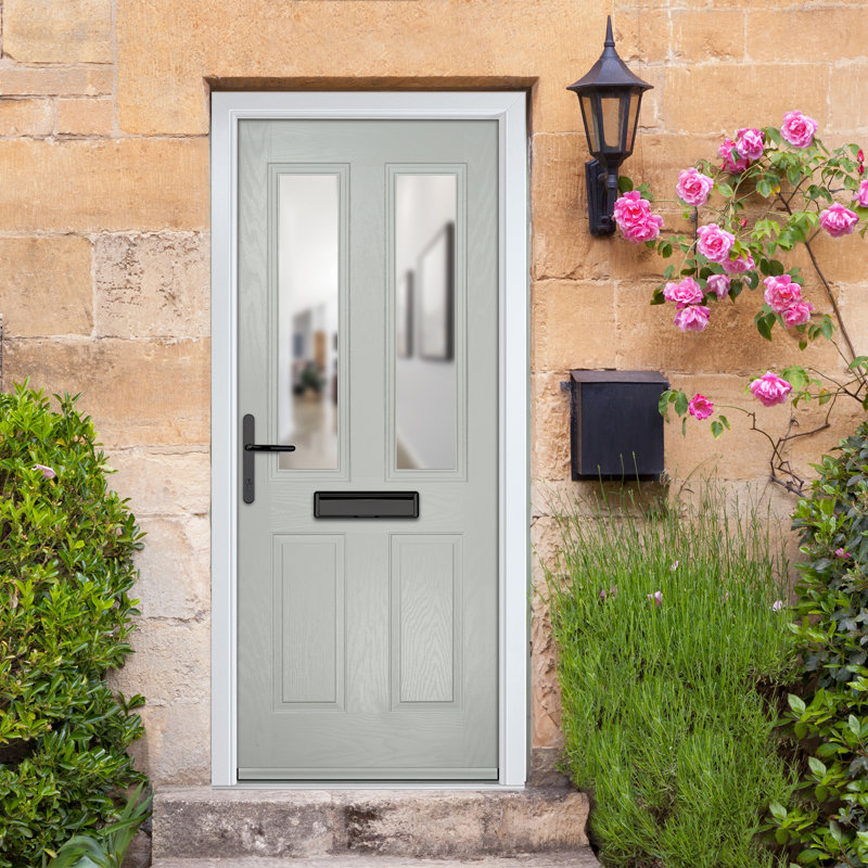 Crystal GRP Front door Carnoustie Black 920mm x 2090mm Open in Right hand Clear Glass, 89mm x 209mm, Agate Grey, Right
