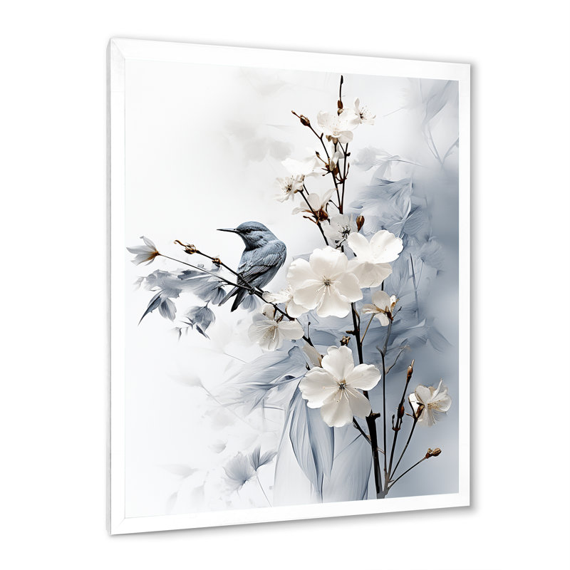 Hoppert Asian Art Apple Blossom Sumi VI - art mural asiatique, H 40 po x l 30 po x P 1,5 po, Cadre photo blanc