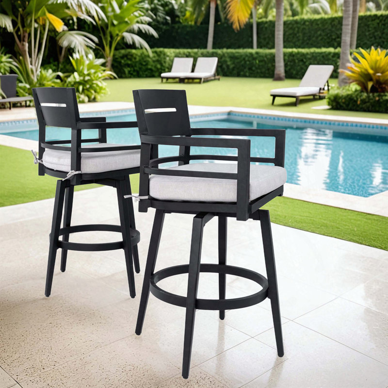 Tabourets de bar pivotants modernes en aluminium avec dossier ergonomique et pivotant à 360 ° (ensemble de 2), Noir Ember