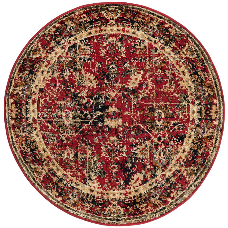 Tapis brun / rouge / noir Alameda, Rond 3 pi 1 po