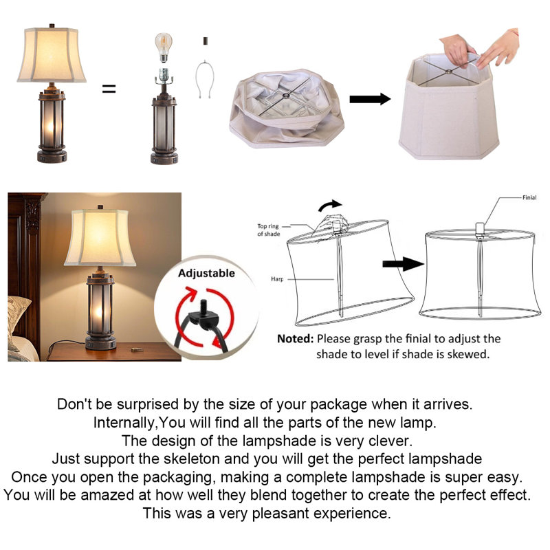 25" Latwanda Table Lamp Set With Night Light And USB Ports, Brown