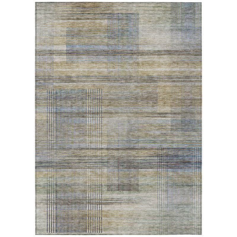 Tapis extérieur lavable rayé beige kaki et beige 3 pi x 5 pi