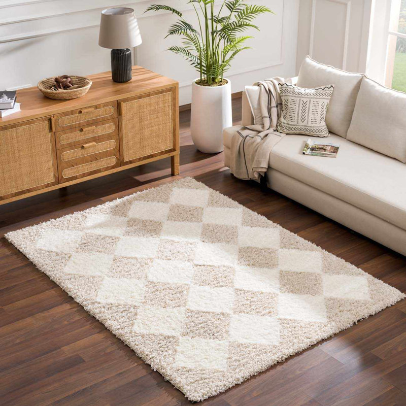 Axlan Contemporary Diiamond Geometric Beige Area Rug, Rectangle 6'7" x 9'6"