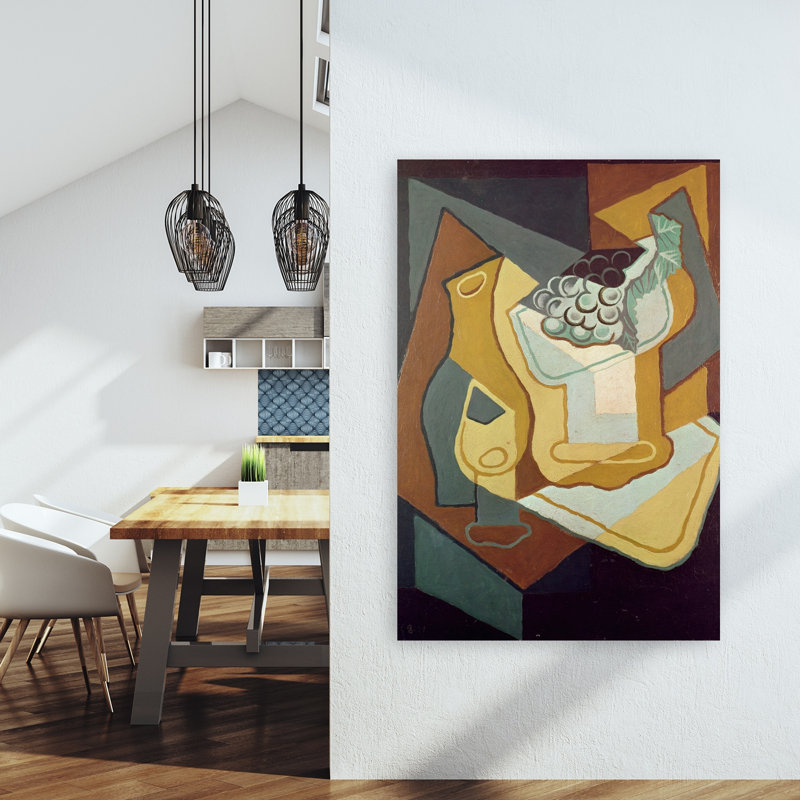 Bouteille et plat de fruits, reproduction d'art abstrait contemporain de 1921, H 60 po x l 40 po