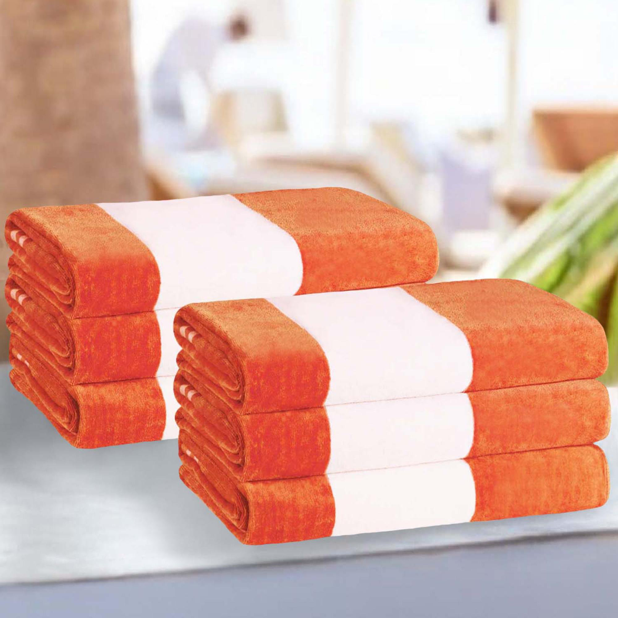 Calheta Cotton Oversized Cabana Stripe Beach Towels, Orange, 6