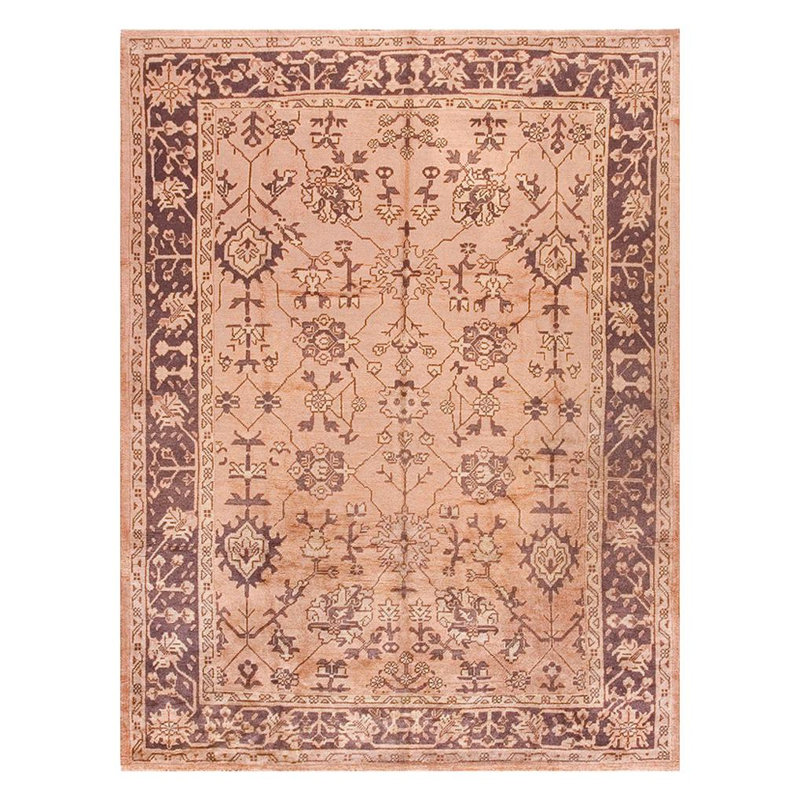 Lovely Peach Ground Color with Geometric Pattern Antique Turkish Oushak Rug