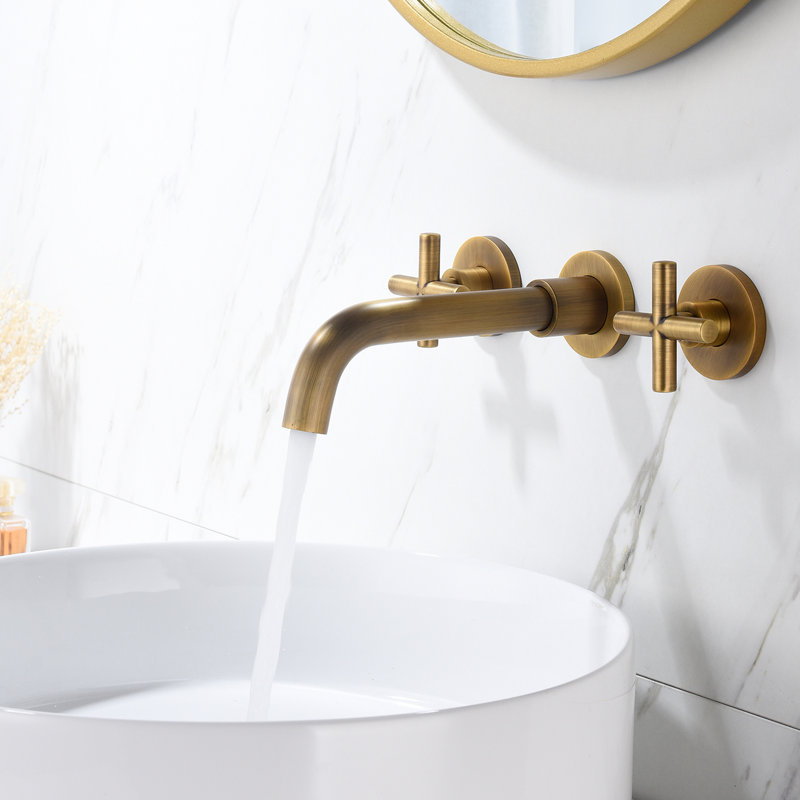 Bathroom Sink Faucet Wall Mounted - Pop-Up Drain, Smooth Water Flow, Bronze, Quality Build Mount Rust-, Straight