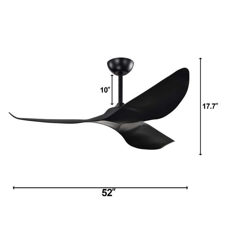 Duncan Modern 3 Bladed Ceiling Fan With Remote, Black, Matte Black