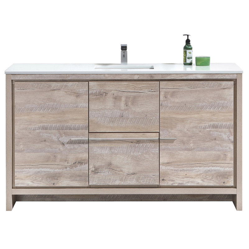 Tulughan 59.125'' Single Bathroom Vanity with Slate Top, Natural Wood