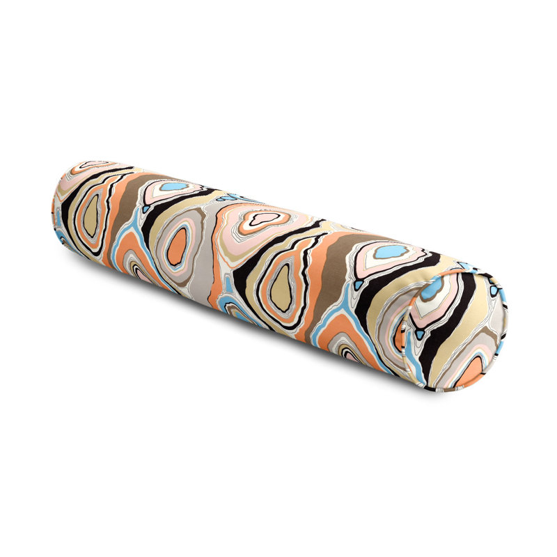 Linen Bolster Pillow Cover & Insert, 8" x 24", Orange/Blue